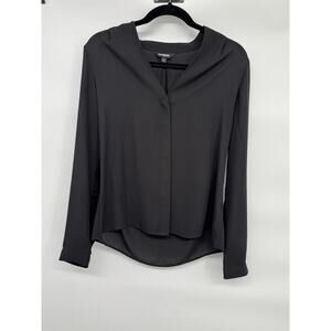 Express Black Chiffon Button Blouse V-Neck Preppy Lightweight S